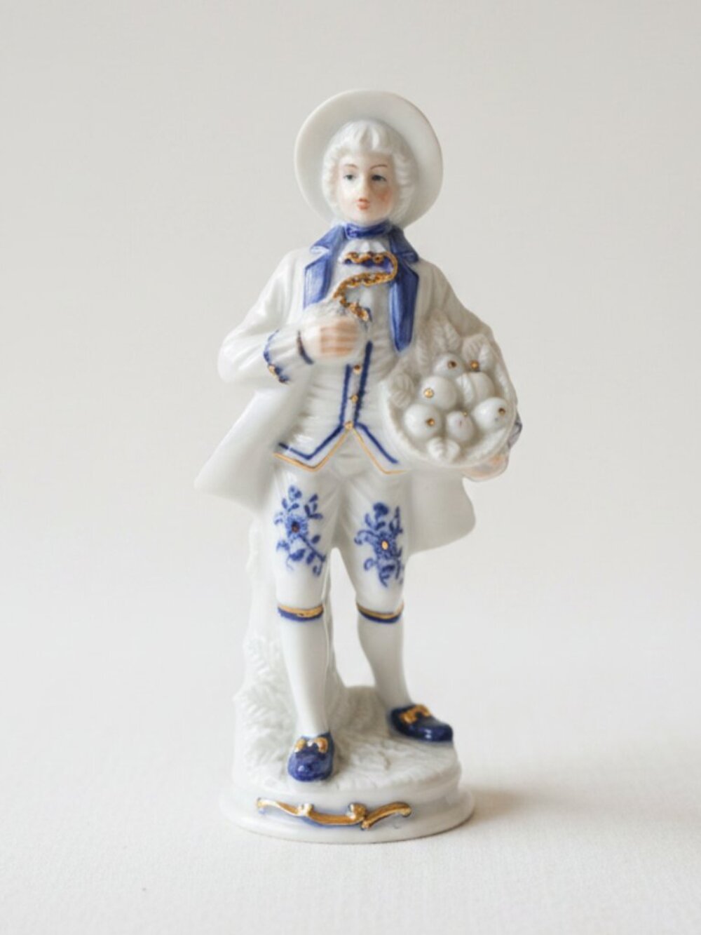 Vintage Capodimonte-Style Porcelain Gentleman Figurine Cobalt Blue Gold